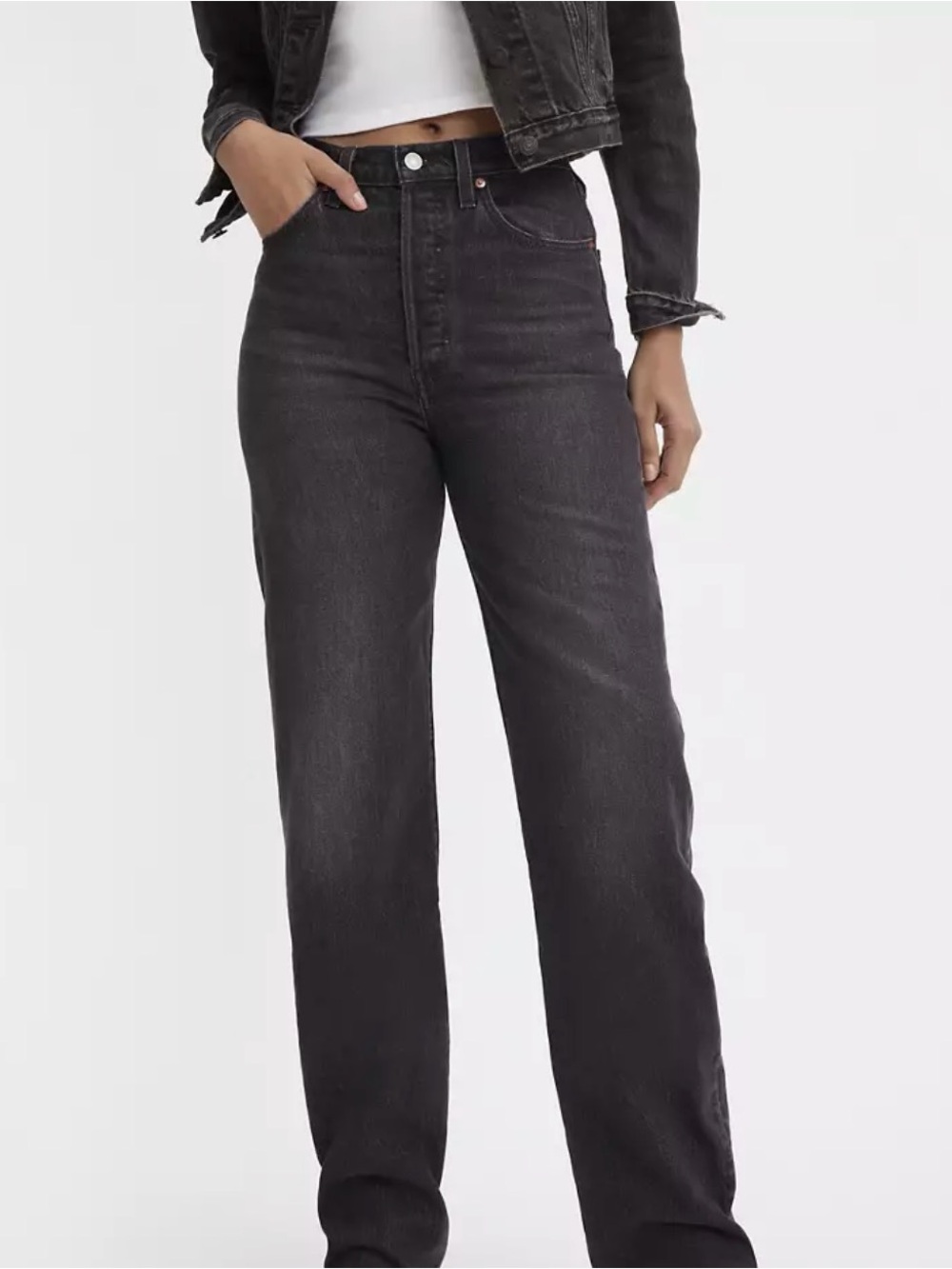 Levi's Premium Ribcage Full Length Black Straight Leg women’s jeans size 24